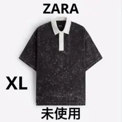未使用 ZARA アシッドデニムポロシャツ ブラック XL 半袖のサムネイル
