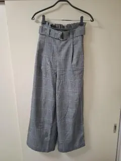 GU グレンチェック ワイドパンツ ベルト付き S