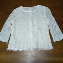 アイボリー レース 五分袖ブラウス 7R
