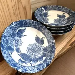 和食器５点、あじさいの絵皿、紫陽花、昭和レトロ、撮影用に美しい絵皿のサムネイル