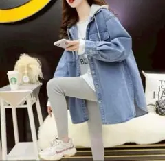 デニムフード付きジャケット　パーカー風　韓国　オルチャン　ストリート　ゆったり