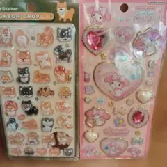 ボンボンドロップシール　柴犬　キラキラジェルシール　マイメロ