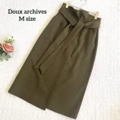 Doux archivesラップ風スカート M カーキ リボンベルト付き ひざ丈のサムネイル