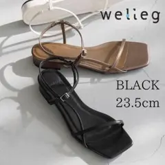 新品 welleg スクエアトゥ ストラップサンダル ブラック 23.5cm 黒