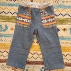 【美品】キッズ　長ズボン　ロングパンツ　裏起毛　ブルー　95