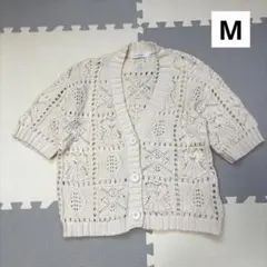 AMERICAN HOLIC 透かし編みニットカーディガン 半袖 アイボリー Mのサムネイル