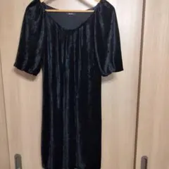 COMME CA ISM ブラックひざ丈ワンピース 半袖 Fサイズ