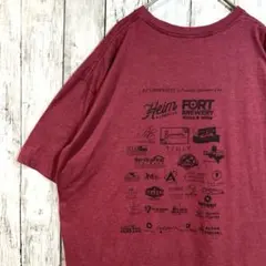 アメリカ古着企業ロゴ　バックプリントTシャツ　スポンサー　ギター　赤紫　2XL