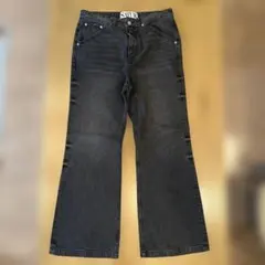 SATUR ダークグレー ワイドレッグデニムパンツ