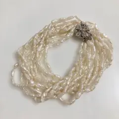 【美品】5連 淡水パール風 ネックレス SILVER刻印 バロックパール調