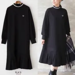 フレッドペリー　バックプリーツワンピース　ブラック　S FRED PERRY フレッドペリー バッグプリーツワンピース 膝下丈