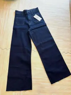 【新品】 ZARA ワイドレッグデニム 36 ダークブルー