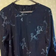45rpmインディゴ抜染 花柄 長袖ワンピース サイズ０のサムネイル