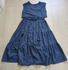 GRL リボンベルト付きティアードワンピース ブルー