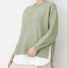 ジーユー　シャツテールコンビネーションニット　 Lサイズ　若草色