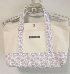 【ハンドメイド】D缶付きトートバッグ 帆布×リバティ ローズマリー ピンク