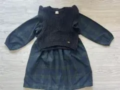 プティマイン チェック柄ワンピースとニットフリルセーター セット