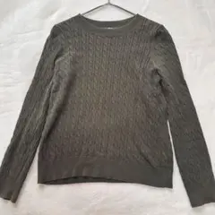 《ユニクロ》コットンカシミヤケーブルニットボートネックセーター【L】濃グリーン