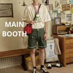 【美品】MAIN BOOTH メインブース パイピングハーフパンツ グリーン 緑