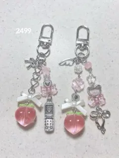 ビーズキーホルダー ピンク 桃 星 韓国 平成 y2k コレクトブック 2点