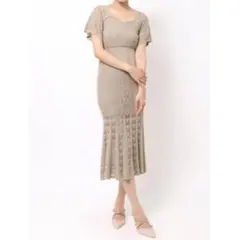 RESEXXY 透かし編み ベージュ マーメイドワンピース 半袖 大人フェミニン