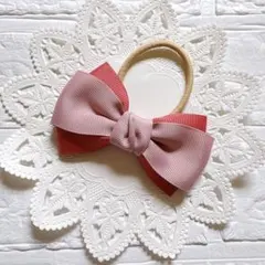 【1】くすみ系ピンクとベージュのリボンヘアゴム/ハンドメイド