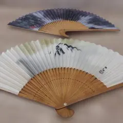 中国　扇子扇面　中国書家　朱非　と　作者不明の蘭亭の絵 中国伝統 特大飾り扇面 山水画 書道 - メルカリ