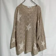 星柄 透かし編みニット セーター 1X 大きいサイズ ベージュ おしゃれ