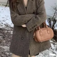 新品未使用　Pコート　ダブルブレスト　コーヒーブラウン　ヘンリーボーン　Sサイズ