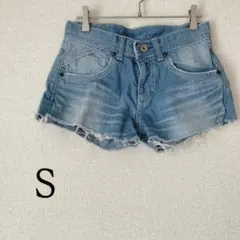 デニムパンツ ショートパンツ ダメージ加工 ライトブルー 綿100% ジーンズ