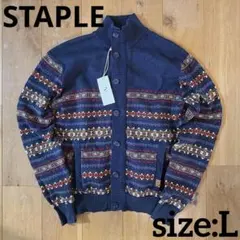 STAPLE フェアアイル柄 ネイビー コットンカーディガン L ステイプル