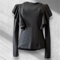 【美品】ダーマコレクション フリル付きグレー長袖ニット