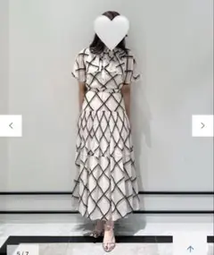 GRACECONTINENTAL チェックプリントプリーツワンピース　ベージュ