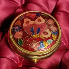 ビンテージ 七宝細工のピルケース 蝶とフラワー 中国