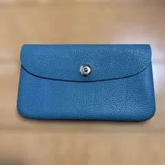 青レザー 長財布 スナップボタン式 - メルカリ