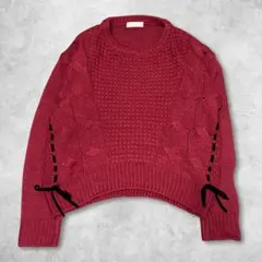 【古着】 Feroux フェルゥ ケーブルニット セーター M ワインレッドのサムネイル