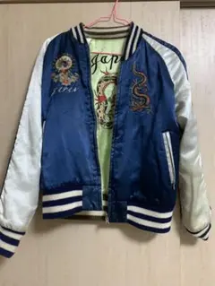 ★ OZONE ROCKS リバーシブルスカジャン 青×グレー S ☆ OZONE ROCKS リバーシブルスカジャン 青×グレー S レディース