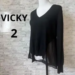 VICKY ビッキー /レディース Vネック 長袖 ニット 黒 異素材切替 2のサムネイル