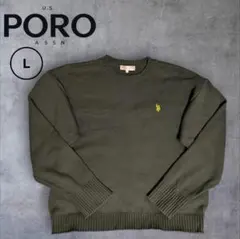 U.S. POLO ASSN. ニット セーター オリーブ グリーン 刺繍ロゴ