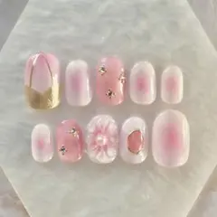 桃ネイル ネイルチップ ピンクホワイト ニュアンスネイル サイズ