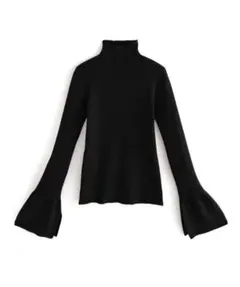 リブ編み ブラック タートルネック セーター　k9221d