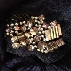 “GU”レディース半袖チュニックニット／ワンピース　L　ネイビー　ビジュー付き