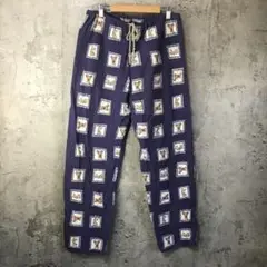 Y5426古着　柄パンツ　パジャマパンツ　紺　キッズ　90s Y2K