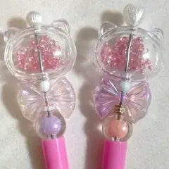 ボールペン　カスタム　ピンク　じゃらじゃら　ねこ　リボン　まとめ売り　セット