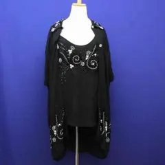 新品★Faitat★シャツブラウスセット★黒★ビーズ、刺繍★F
