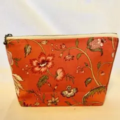 ハンドメイド　花柄くすみピンクポーチ