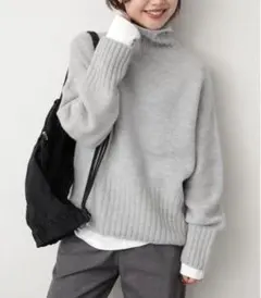 スローブイエナ ファインウール ニュアンス タートルプルオーバー ニット グレー