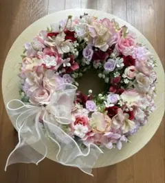 ＊まん丸ふんわり紅色とピンクローズの大人可愛いフラワーリース(30cm)母の日