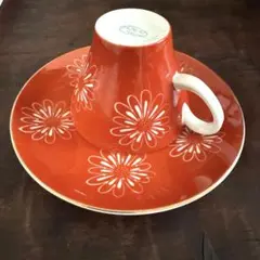 【昭和レトロ】ティーカップ　ソーサー　朱地白菊　和柄　ヴィンテージ　当時物