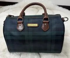 ポロラルフローレン　ミニボストン　ハンドバッグ　チェック柄　PVCレザー　緑